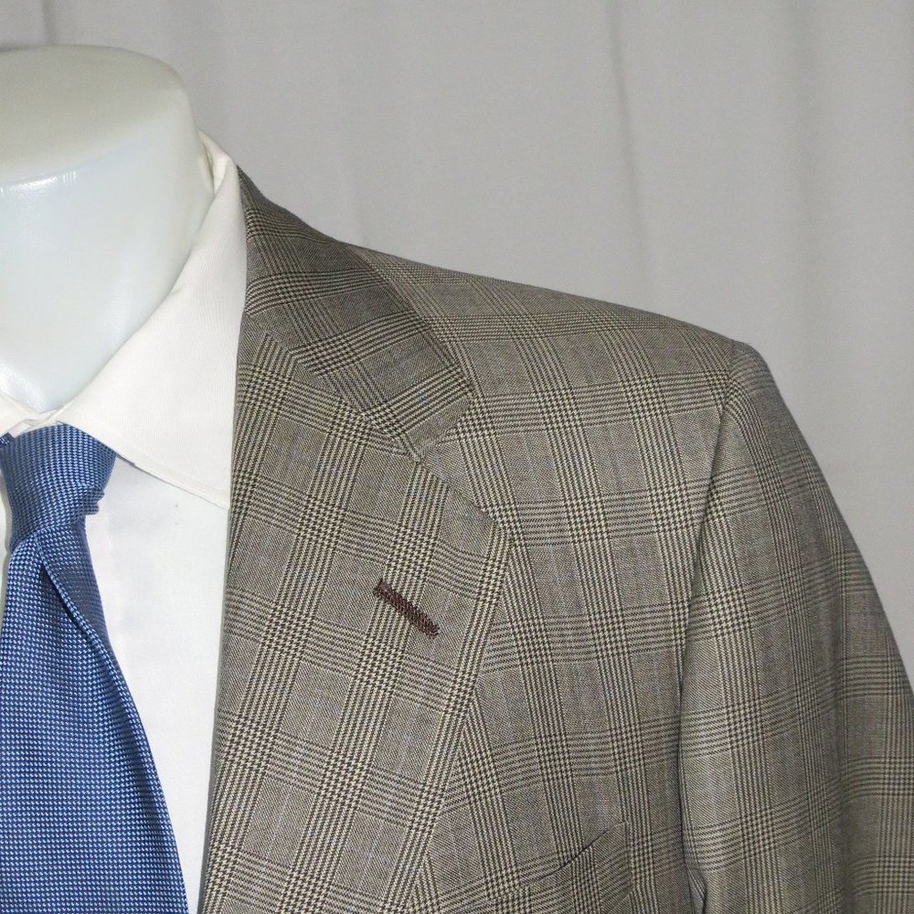Oxxford Clothes Renaissance Rare Editions Taupe Plaid Two Button Suit 41L